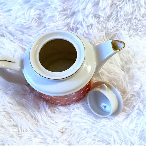Vintage John Wagner & Sons 2 Cup Tulip Print Porcelain Small Teapot Red/White - Picture 5 of 10